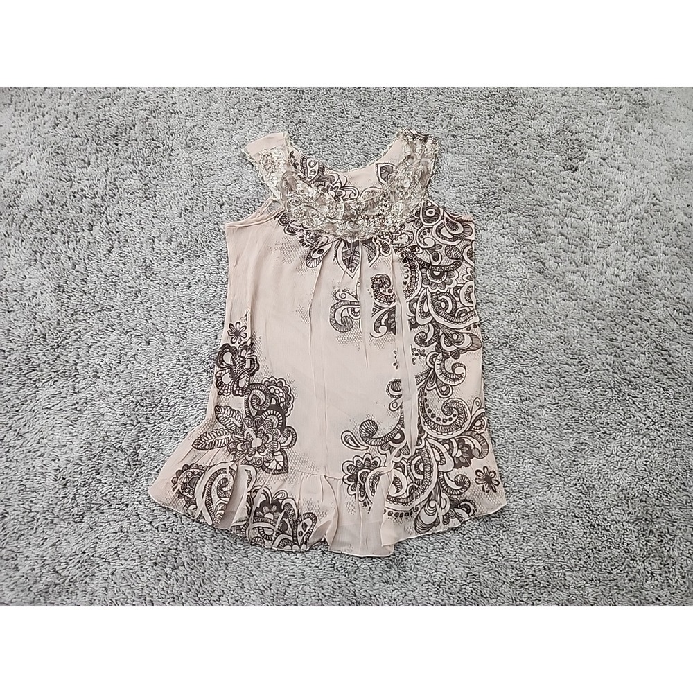 Daytrip Top Womens XS Dusty Pink Brown Floral Paisley Sequined Ruffle Boho